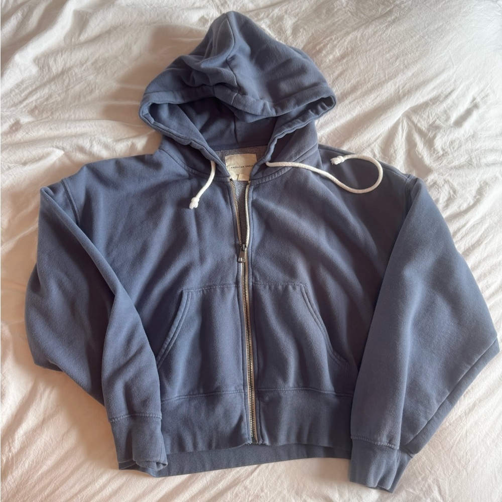 american eagle cropped hoodie, size: small, color: blue, worn once